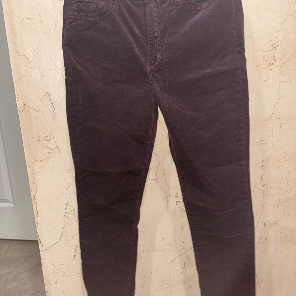 Joe’s Jeans: The Carlie high rise skinny ankle pants in dark burgundy/wine.